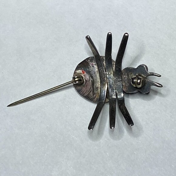 VINTAGE Native Southwest Sterling Silver Turquoise Ladybug Insect Brooch Pin EUC - Picture 8 of 16